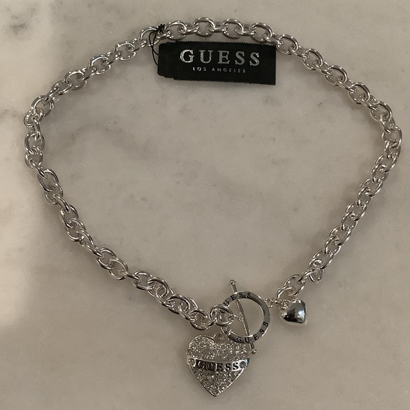 Guess Jewelry - GUESS Silver Tone Chain Necklace with Heart Charms, Brand New
